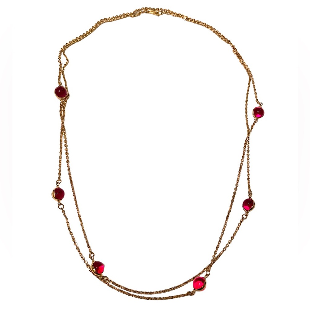 AVON Vintage Red Glass Gold Necklace